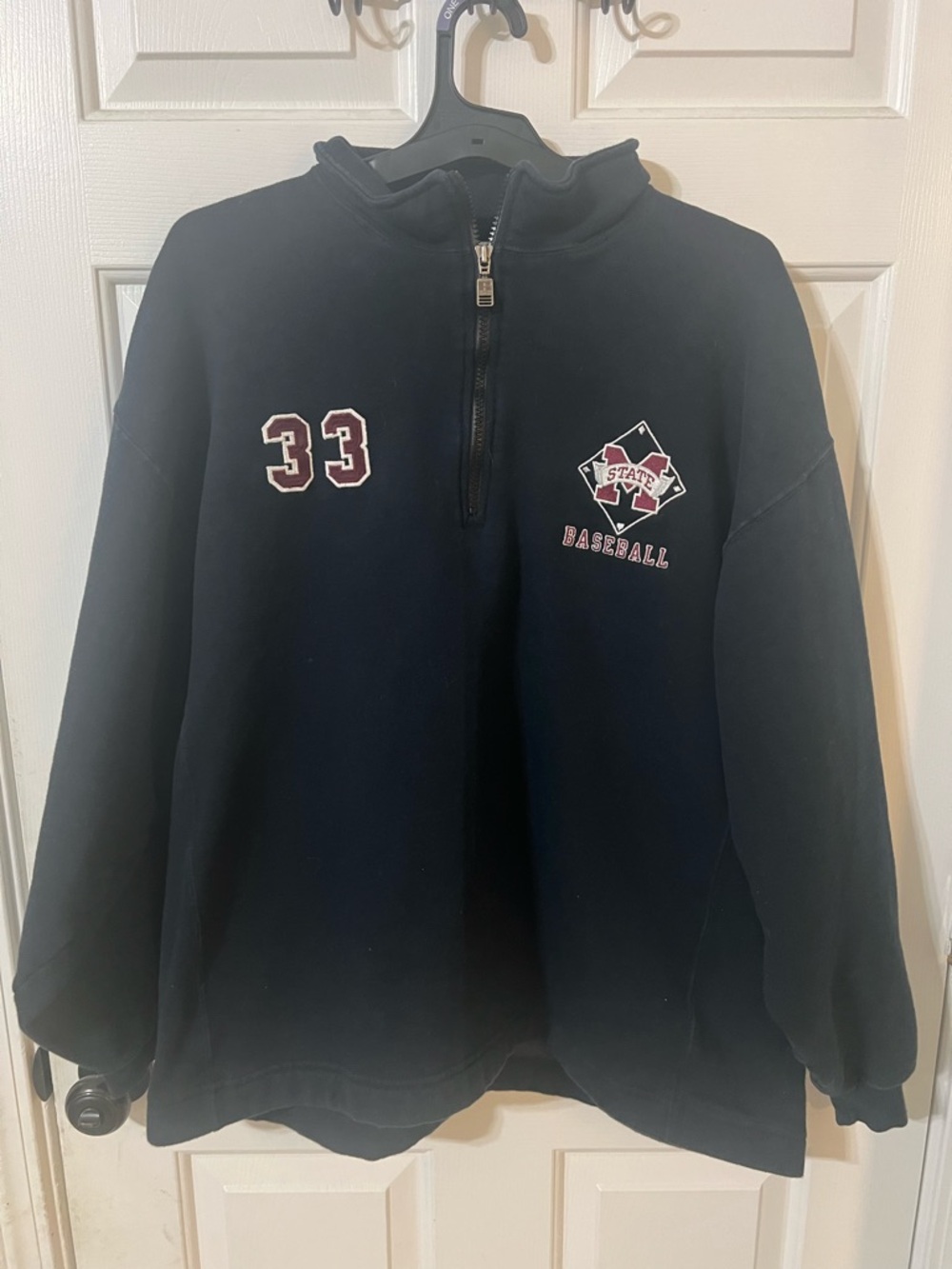 Mississippi State MSU Vintage Retro Athletic Baseball 1/4 Zip Black Pullover XL